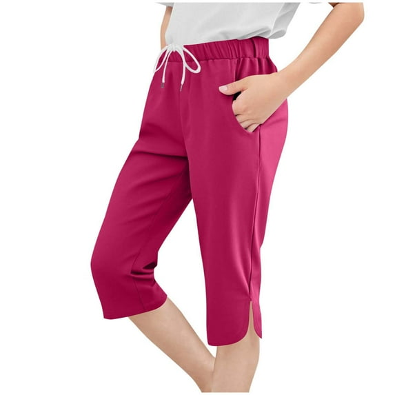 KyCheLot Girls Summer Capris Lightweight Breathable High Waisted Cropped Pants Loose Capri with Pockets 5-13 Years