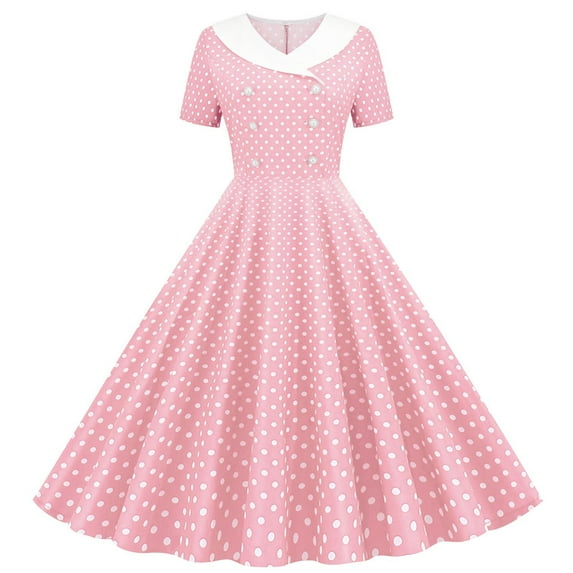 KyCheLot Girls Summer Dresses Vintage Short Sleeve Polka Dot Print Party Dance Midi Dress 5-14 Years