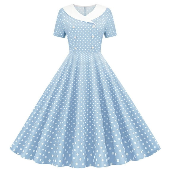 KyCheLot Girls Summer Dresses Vintage Short Sleeve Polka Dot Print Party Dance Midi Dress 5-14 Years