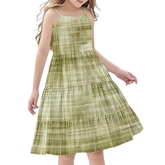 KyCheLot Girls Summer Sleeveless Dress Breathable Casual Pullover Straps Sundress Party Beach 4-14 Years