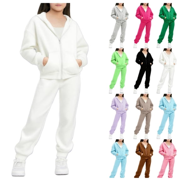 KyCheLot Girls Sweatsuit Activewear 2 Piece Hooded Full Zip Sweatshirt with Pockets and Sweatpants Casual Set 5-13 Years