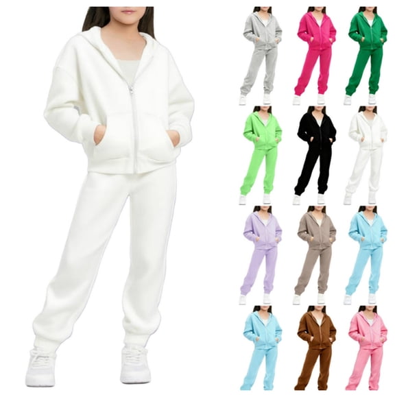 KyCheLot Girls Sweatsuit Activewear 2 Piece Hooded Full Zip Sweatshirt with Pockets and Sweatpants Casual Set 5-13 Years