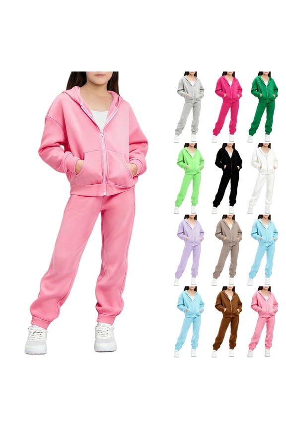 Girls Sweatsuit Activewear 2 Piece Hooded Full Zip Sweatshirt with Pockets and Sweatpants Casual Set 5-13 Years