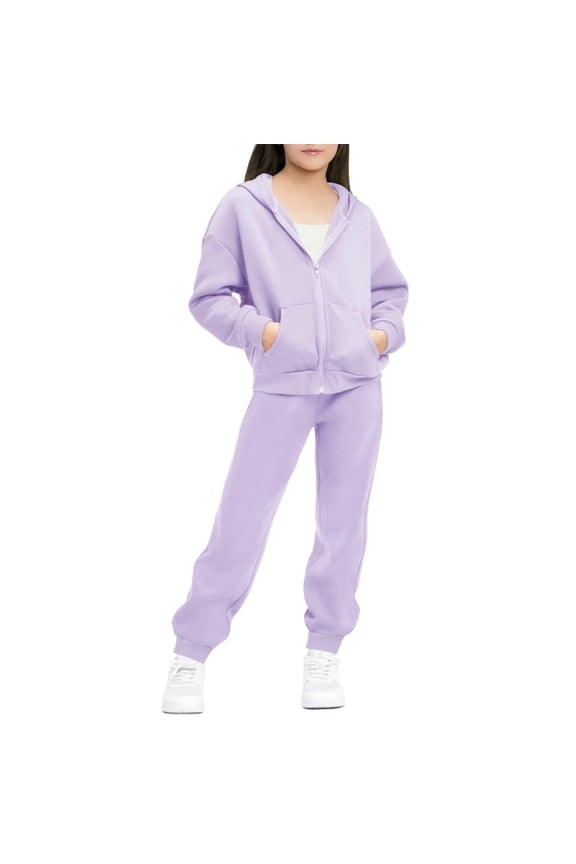Girls Sweatsuit Activewear 2 Piece Hooded Full Zip Sweatshirt with Pockets and Sweatpants Casual Set 5-13 Years