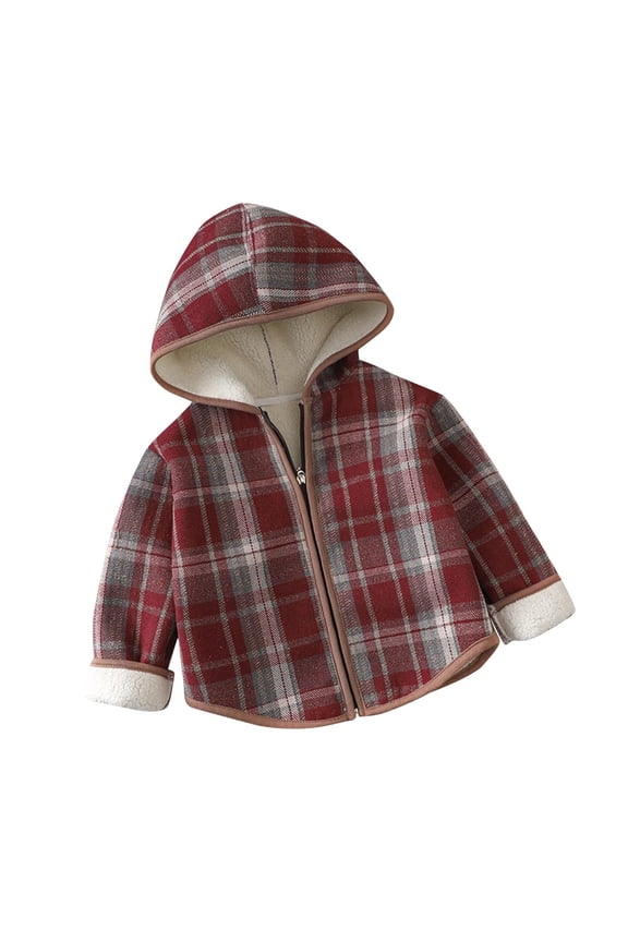 Girls Warm Jacket Full Zip Vintage Plaid Flannel Hooded Fleece Lined Shirts Jackets Schoolwear 1-7 Years