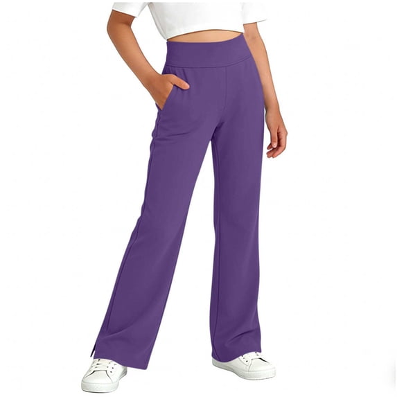 KyCheLot Girls Workout Pants Activewear Wide Leg with Pockets High Waisted Straight Leg Sweatpants 6-15 Years