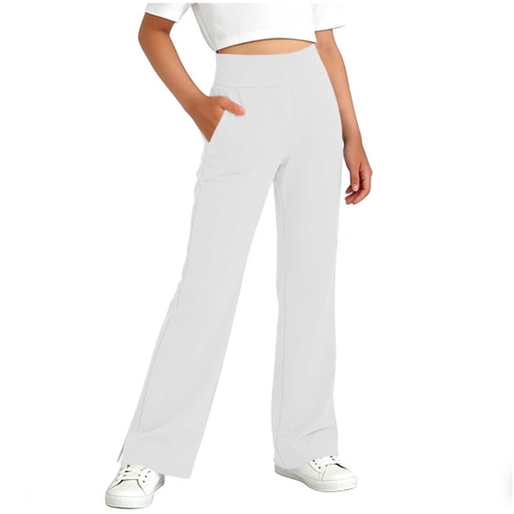 KyCheLot Girls Workout Pants Activewear Wide Leg with Pockets High Waisted Straight Leg Sweatpants 6-15 Years