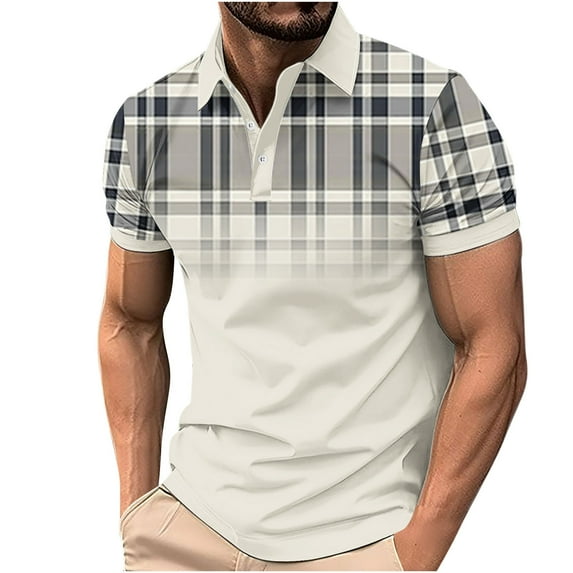 KyCheLot Golf Shirts for Men Summer Work T-Shirt Plaid Collared Short Sleeve Button T Shirt Casual