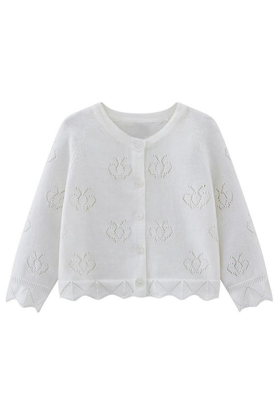 Infant Baby Girl Cardigan Sweater Knit Cotton Button up Long Sleeve Cute Thin Shrugs 9 Months-6 Years