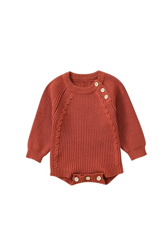 Infant Baby Knit Sweater Bodysuit Basic Solid Color Long Sleeve Warm Jumpsuit Winter Spring Clothes 0-18 Months