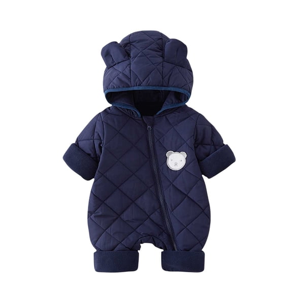 KyCheLot Infant Boys Girls Romper Long Sleeve Zip-Up Quilted Jumpsuit with Hood Casual Windproof Outfits