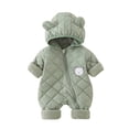 thumbnail image 1 of KyCheLot Infant Boys Girls Romper Long Sleeve Zip-Up Quilted Jumpsuit with Hood Casual Windproof Outfits, 1 of 7