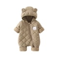 thumbnail image 1 of KyCheLot Infant Boys Girls Romper Long Sleeve Zip-Up Quilted Jumpsuit with Hood Casual Windproof Outfits, 1 of 7