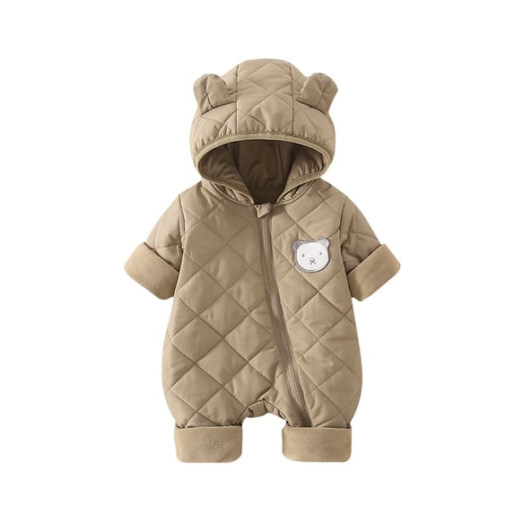 KyCheLot Infant Boys Girls Romper Long Sleeve Zip-Up Quilted Jumpsuit with Hood Casual Windproof Outfits