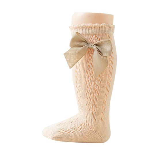 KyCheLot Infant Girls Cotton Socks Solid Color Bowknot Mid-Calf Strench Socks Comfy Everyday Schoolwear