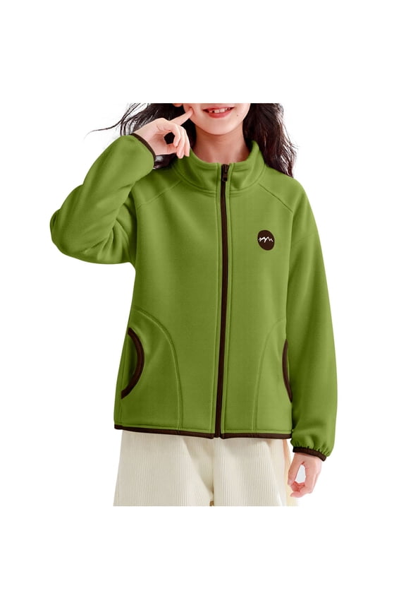 Kids Boys Girls Fleece Jacket Atheletic with Pockets Full Zip up Thermal Long Sleeve Outerwear 4-15 Years