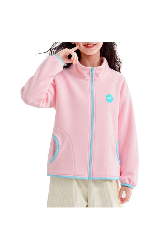 Kids Boys Girls Fleece Jacket Atheletic with Pockets Full Zip up Thermal Long Sleeve Outerwear 4-15 Years