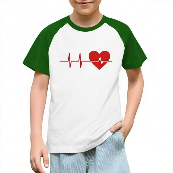 KyCheLot Kids Boys Girls Short Sleeve Shirt Valentines Day Print Color Block Casual Crewneck T Shirts 3-14 Years