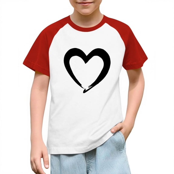 KyCheLot Kids Boys Girls Short Sleeve Shirt Valentines Day Print Color Block Casual Crewneck T Shirts 3-14 Years