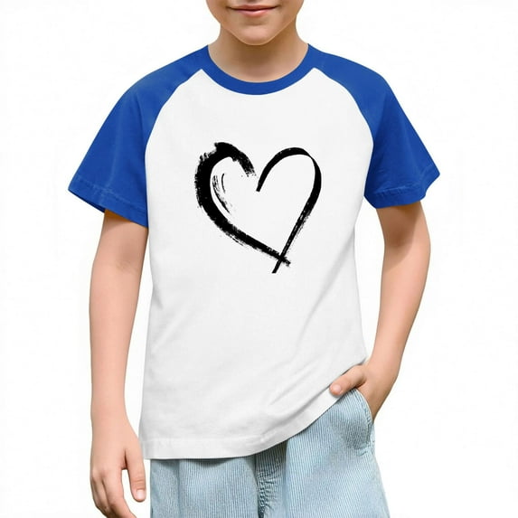 KyCheLot Kids Boys Girls T Shirts Casual Print Short Sleeve Crewneck Color Block Valentines Day Shirt 3-14 Years