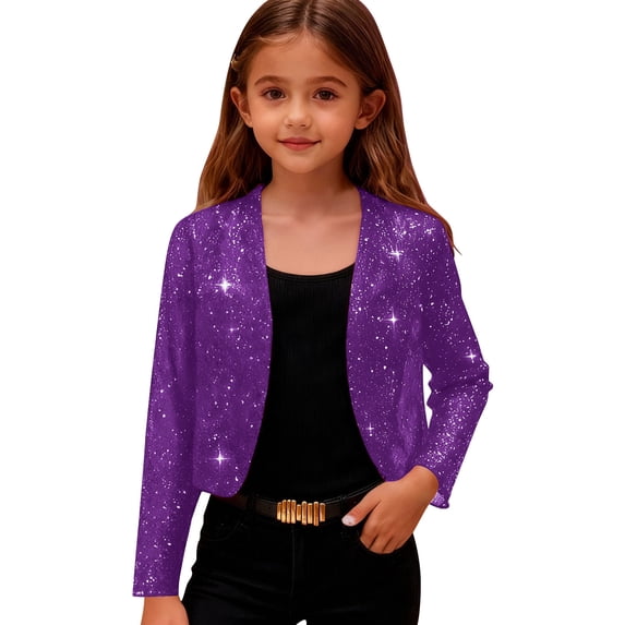 KyCheLot Kids Girls' Dress Jacket Solid Color Open Front Long Sleeve Cardigan Trendy Party Outerwear