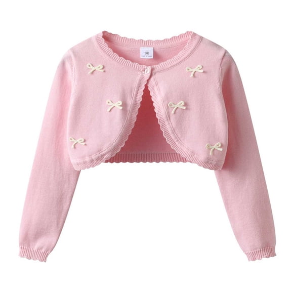 KyCheLot Kids Girls' Knitted Sweater Bowknot Decoration Crew Neck Long Sleeve Cardigan Trendy Single Button Coats