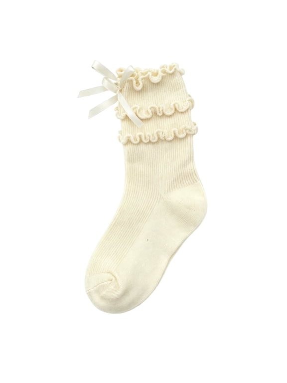 Kids Girls Socks Fall Knee-High Ruffle Trim Bow Knot Socks Breathable Going out Socks
