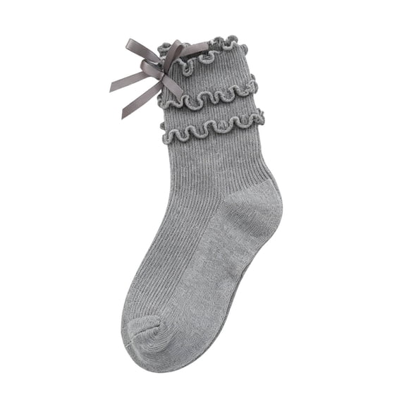KyCheLot Kids Girls Socks Fall Knee-High Ruffle Trim Bow Knot Socks Breathable Going out Socks