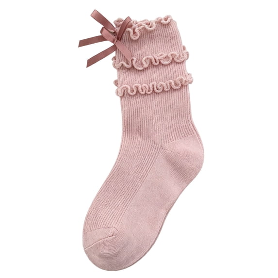KyCheLot Kids Girls Socks Fall Knee-High Ruffle Trim Bow Knot Socks Breathable Going out Socks