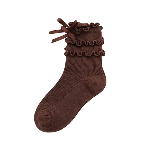 KyCheLot Kids Girls Socks Fall Knee-High Ruffle Trim Bow Knot Socks Breathable Going out Socks