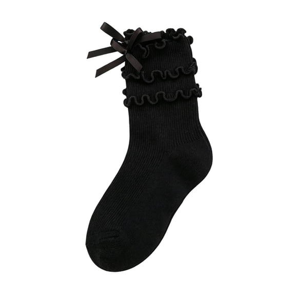 KyCheLot Kids Girls Socks Fall Knee-High Ruffle Trim Bow Knot Socks Breathable Going out Socks