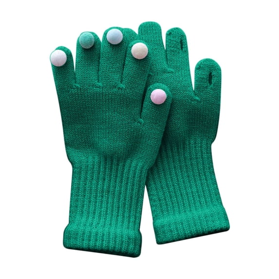 KyCheLot Kids Knitted Gloves Solid Color Full Finger Stretchy Thicken Gloves Winter Trendy Thermal Gloves