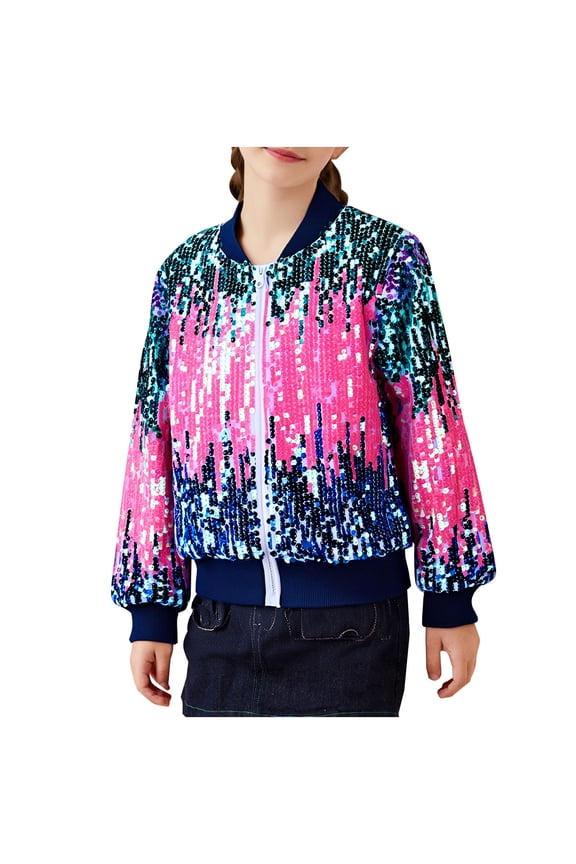 Kids Sequin Jackets Partywear Sparkly Soft Lined Long Sleeve Full Zip Outerwear Birthday 5-12 Years