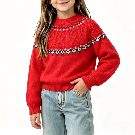 KyCheLot Knitted Sweaters for Girls Round Neck Solid Color Long Sleeve Clothes Trendy Travel Pullover Tops