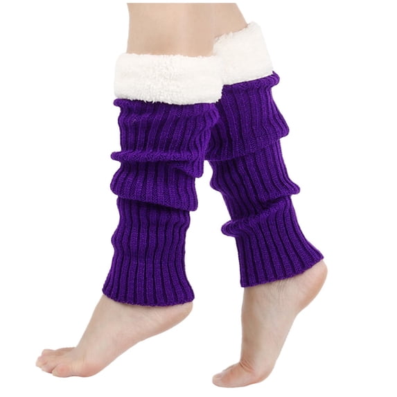 KyCheLot Leg Warmers for Women Ribbed Fleece Trim Knitted Socks Fall Winter Streetwear