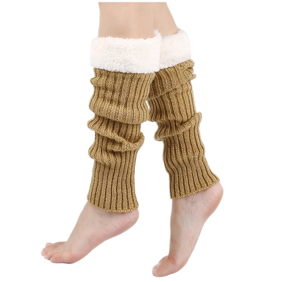 KyCheLot Leg Warmers for Women Ribbed Fleece Trim Knitted Socks Fall Winter Streetwear