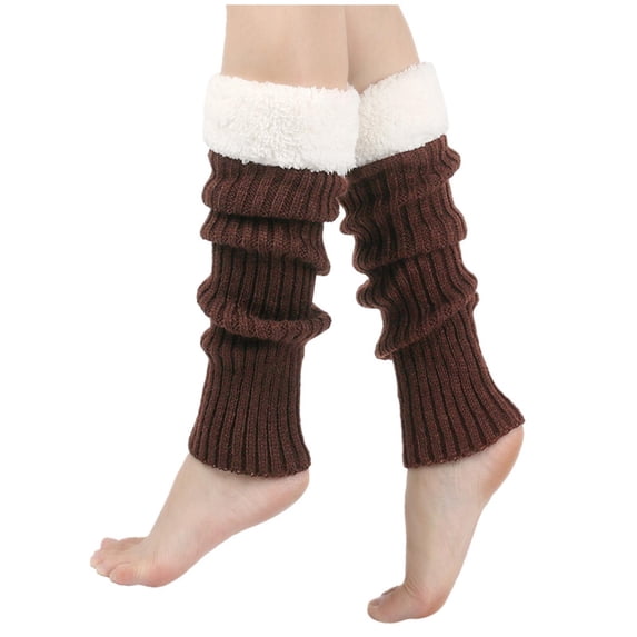 KyCheLot Leg Warmers for Women Ribbed Fleece Trim Knitted Socks Fall Winter Streetwear