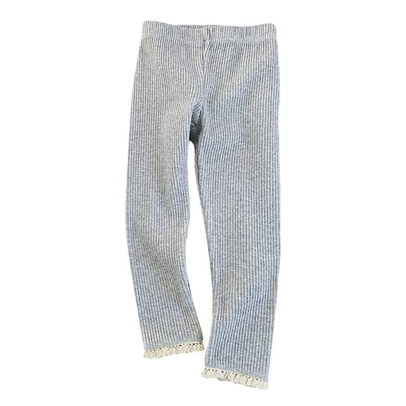 KyCheLot Legging Pants for Baby Girl Lace Trim Breathable Knit Ribbed Full Length Tights 1-9 Years