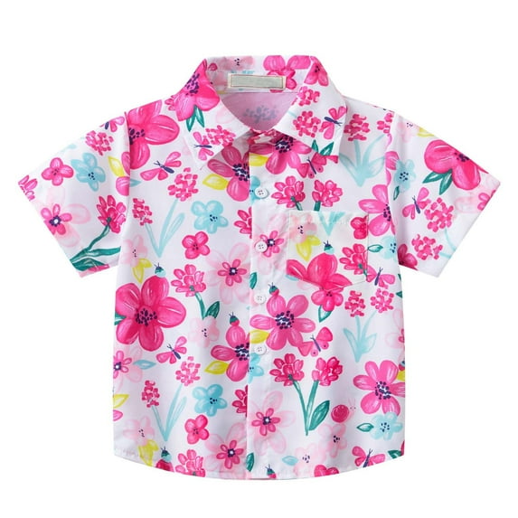KyCheLot Little Girls Summer Shirts Lapel Short Sleeve Printed Button down Shirt with Chest Pockets 6 Months-6 Years