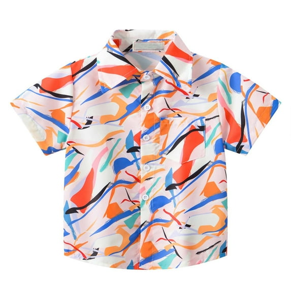 KyCheLot Little Girls Summer Shirts Lapel Short Sleeve Printed Button down Shirt with Chest Pockets 6 Months-6 Years