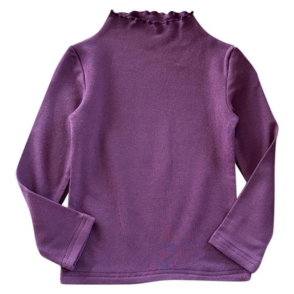 KyCheLot Little Girls Thermal Tee Tops Ruffle Turtleneck Long Sleeve Pullover Casual Solid Color T-Shirt 1-10 Years
