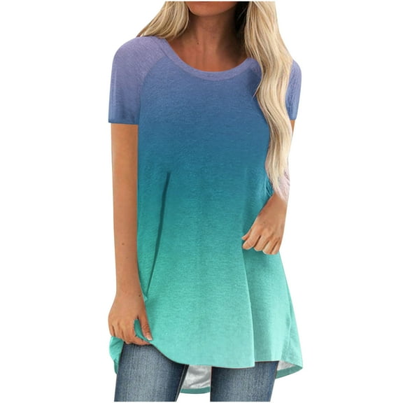KyCheLot Loose Shirt for Women Tunic Tops Short Sleeve Crew Neck Split Hem Pullover T-Shirt