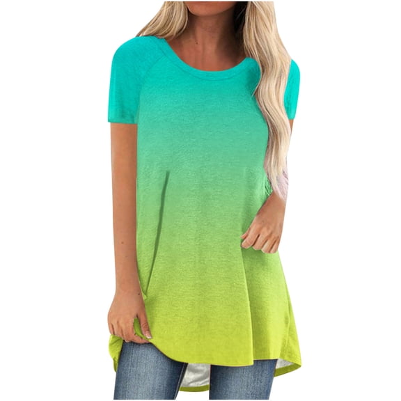KyCheLot Loose Shirt for Women Tunic Tops Short Sleeve Crew Neck Split Hem Pullover T-Shirt
