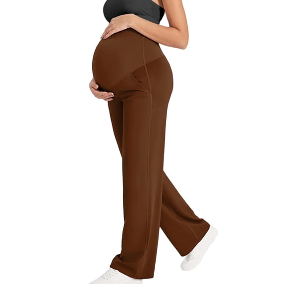 KyCheLot Maternity Casual Dress Pants Wide Leg Stretchy Work Pregnancy Straight Trousers with Pockets Business