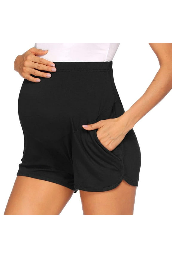 Maternity Sleep Shorts Breathable Comfy over the Belly Summer Pregnancy Pajama Shorts with Pockets