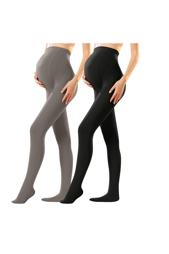 Maternity Stockings 2 Pack Solid Color Basic Soft High Waist Warm Footed Pregnancy Tights