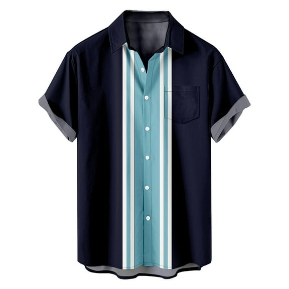 KyCheLot Men's Button down Shirts Plus Size Vintage Color Block Short Sleeve Shirts Summer Travel