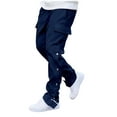 thumbnail image 1 of KyCheLot Men's Casual Cargo Pants Solid Color Side Split Snap Straight Leg Trendy Hiking Pants with Pockets, 1 of 5