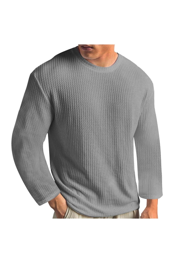 Men's Casual Knit Shirt Thin Pullover Sweater Crewneck Long Sleeve Textured Tops Winter Fall Undershirts