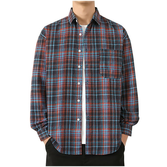 KyCheLot Men's Casual Shirts Button down Plaid Flannel Long Sleeve Spring Fall Dress Shirt with Pocket Work
